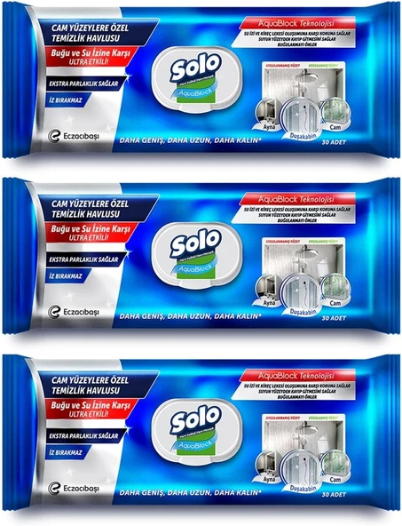 Solo Aquablock Cam Yüzeylere Özel Temizlik Havlusu 30'Lu X 3 Adet ürün görseli 1