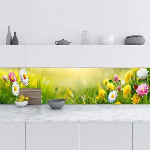 Mutfak Tezgah Arası Folyo Fayans Kaplama Folyosu Papatyalar 60X100 Cm ürün görseli 1