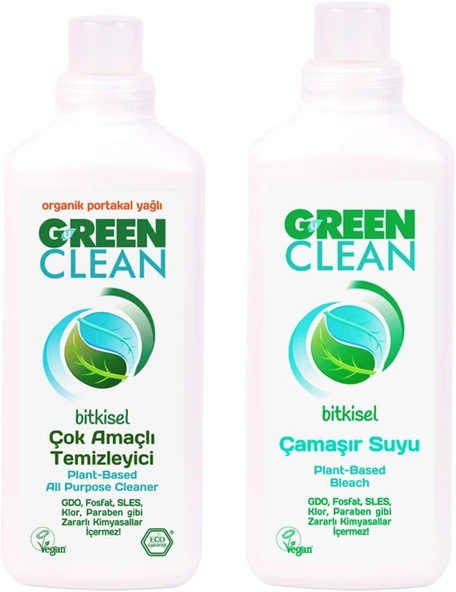 U Green Clean Bitkisel Çok Amaçlı Temizleyici 1000 Ml + Bitkisel Çamaşır Suyu 1000 Ml ürün görseli 1