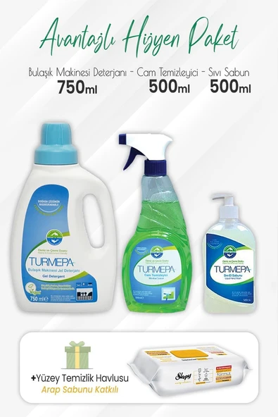Turmepa Bulaşık Makinesi Deterjan 750 Ml, Cam Temizleyici, Sıvı Sabun 500 Ml Arap Sabunlu 100'Lü ürün görseli 1