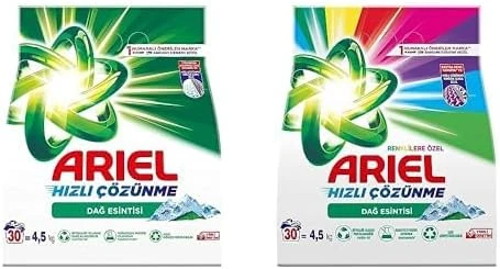 Dağ Esintisi 4,5 Kg Hızlı Çözünme Toz Çamaşır Deterjanı+Ariel Dağ Esintisi Renklilere Özel 4,5 Kg Hızlı Çözünme Toz Çamaşır Deterjanı ürün görseli 1