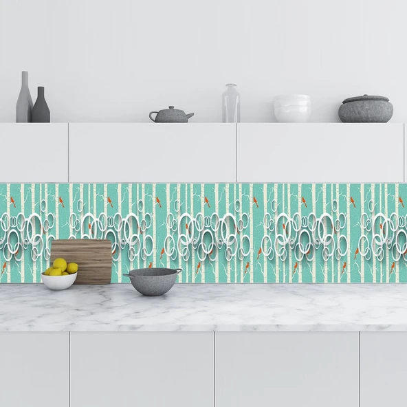 Mutfak Tezgah Arası Folyo Fayans Kaplama Folyosu Daireler Kuşlar 60X300 Cm ürün görseli 1