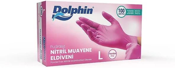 Dolphin Pembe Nitril Eldiven Pudrasız (L) 100'Lü Paket ürün görseli 1