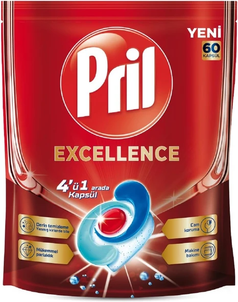 Pril Excellence 4'Ü 1 Arada Bulaşık Makinesi Kapsülü - 60 Kapsül ürün görseli 1