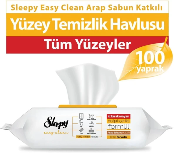 Sleepy Easy Clean Arap Sabunu Katkılı Yüzey Temizlik Havlusu 100 Yaprak ürün görseli 1