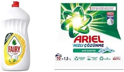 Hızlı Sıvı Bulaşık Deterjanı Limon Misket Limonu, 1500 Ml & Dağ Esintisi Toz Çamaşır Deterjanı 1.5 Kg ürün görseli 1