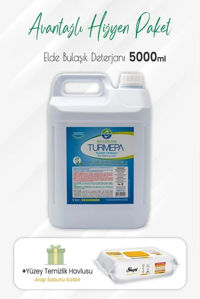 Turmepa Elde Yıkama Bulaşık Deterjanı 5 Lt Arap Sabunlu Yüzey Temizlik 100' Lü ürün görseli 1