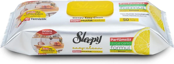 Sleepy Easy Clean Süper Yüzey Temizlik Mutfak Havlusu&Mendili Limon Yağlı 50 Yaprak ürün görseli 1