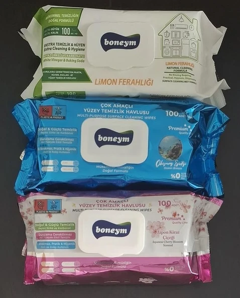Boneym Çok Amaçlı Yüzey Temizlik Havlusu 3’Lü Set – Limon Ferahlığı – Okyanus Esintisi – Japon Kiraz Çiçeği ürün görseli 1