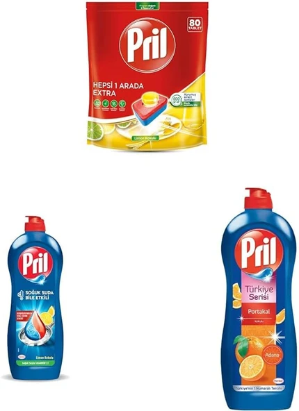 Pril Hepsi Bir Arada Extra 80 Tablet + Elde 675 Ml Limon + Elde 675 Ml Portakal ürün görseli 1