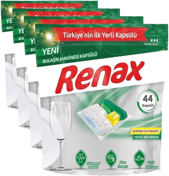 Renax Bulaşık Makinesi Kapsül Deterjanı 44 Adet (4 Paketi) ürün görseli 1