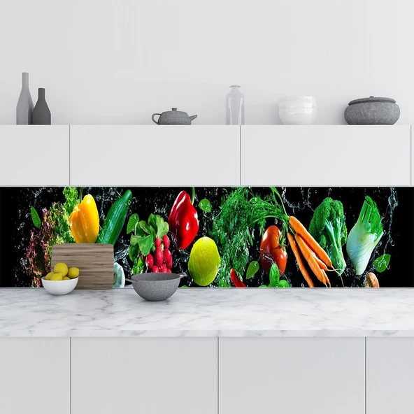 Mutfak Tezgah Arası Folyo Fayans Kaplama Folyosu Sebzeler 60X100 Cm ürün görseli 1