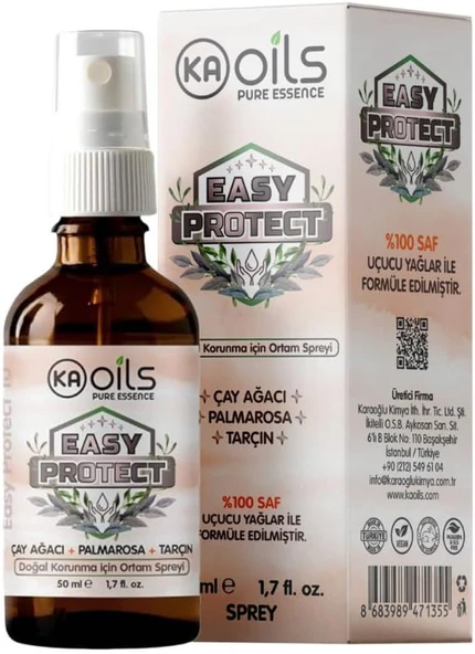 Kaoils Easy Protect Doğal Ortam Spreyi 50 Ml - Sivrisinek, Kene, Akar Haşerelere Karşı Doğal Koruma | 100% Pure Essential Oil Blends | Palmarosa, Tarçın, Çay Ağacı ürün görseli 1
