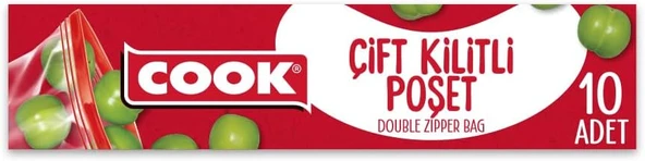 Cook Çift Kilitli Buzdolabı Poşeti, Küçük Boy, 19 X 25 Cm, 10 Yaprak, Zip Kilit ürün görseli 1