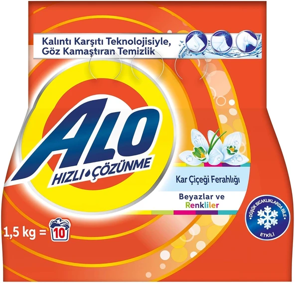 Alo 1,5 Kg Kar Çiçeği Ferahlğı Beyazlar Renkliler Hızlı Çözülme Toz Deterjan ürün görseli 1
