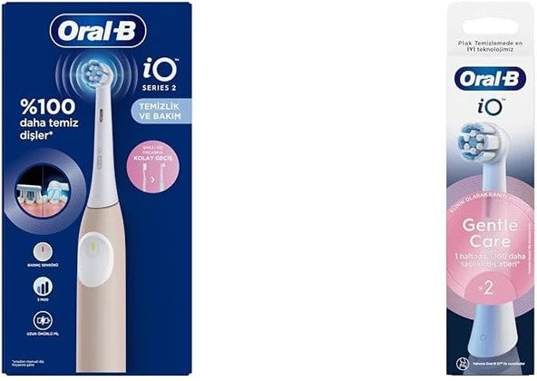 Io 2 Şarjlı Fırçası - Pembe + Io Gentle Care Beyaz Fırçası Yedek Başlığı 2 Adet ürün görseli 1