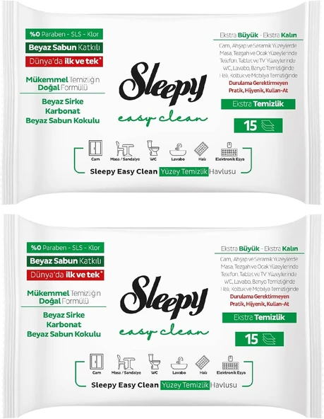 Sleepy Easy Clean Yüzey Temizlik Havlusu&Mendili Seyahat Boy 12X2X15 (360 Yaprak) ürün görseli 1