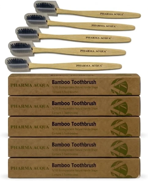 Pharma Acqua Doğal Bambu Fırçası, Yumuşak Kıllı, Hassas Etleri Için, 5'Li Paket ürün görseli 1