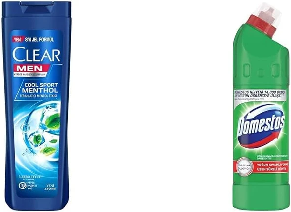 Clear Men Kepeğe Karşı Etkili Şampuan Cool Menthol Ferahlatıcı Mentol Etkisi 350 Ml(1) Yoğun Kıvamlı Çamaşır Suyu Maksimum Hijyen Dağ Esintisi, 750 Ml(3) ürün görseli 1