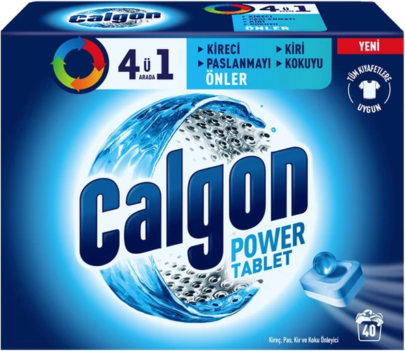 Calgon 4'Ü 1 Arada Çamaşır Makinesi Kir, Kireç Koku Önleyici Tablet (1X 40 Tablet) ürün görseli 1