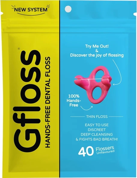 Gfloss Eller Serbest İpi - 40 Adet - Kullanımı Kolay Yetişkinler İçin Gizli Yüzgeçler | Seyahat İpi | Sıkı Dişler Için İnce Yumuşak İpi | Mumsuz Aromasız | Pfas-Free Ağız Bakımı ürün görseli 1