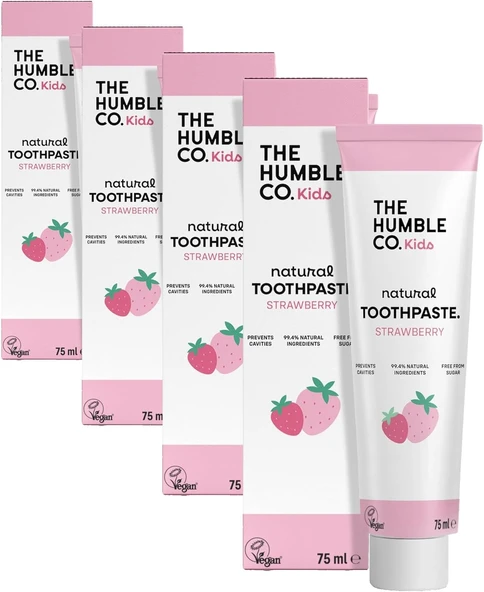 The Humble Co. Toothpaste Kids Strawberry 75 Ml Çocuklar Için Çilek Aromalı Doğal Macunu 75 Ml, Tatlı Çilek Aromalı Macunu - Nazik, Güvenli Etkili (4 Paketi) ürün görseli 1