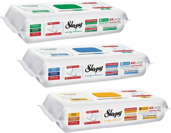 Sleepy Easy Clean Beyaz Sabun,Çamaşır Suyu,Arap Sabun Mop Uyumlu Yer Temizlik Havlusu 3 X 50 ürün görseli 1