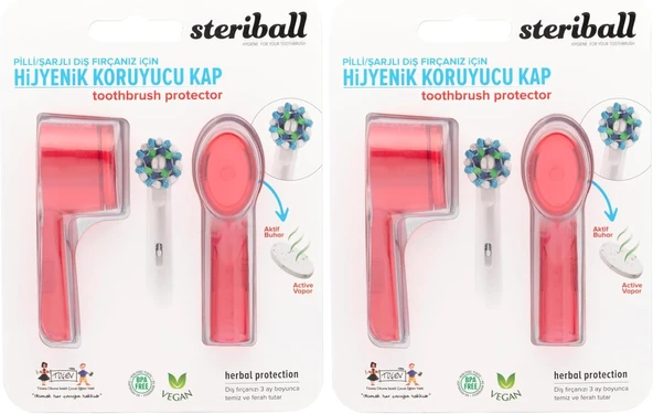Steriball Şarjli Pi̇lli̇ Di̇ş Firçalari İçi̇n Hi̇jyeni̇k Di̇ş Firçasi Koruma Kabi-2'Li̇ Kirmizi (2 Paketi) ürün görseli 1