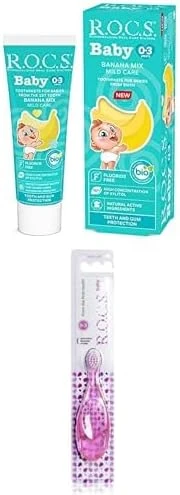 R.O.C.S. Rocs Baby 0-3 Yaş Muz Püresi Tadında Macunu 45G + Fırçası Seti Yeşil ürün görseli 1