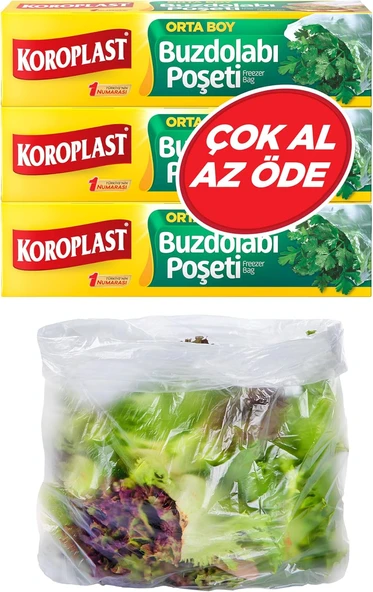 Koroplast 3'Lü Çok Al Az Öde Ekonomik Paket Orta Boy 90'Lı Buzdolabı Poşeti, Sızdırmaz & Bpa İçermez Gıda Saklama Torbası, Et, Tavuk, Balık, Sebze, Meyve, Çorba, Sos, Peynir, Kuruyemiş, Sandviç ürün görseli 1