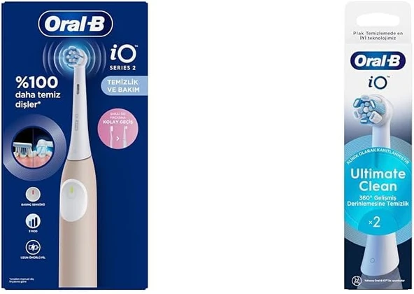 Io 2 Şarjlı Fırçası - Pembe + Io Ultimate Clean Beyaz Fırçası Yedek Başlığı 2 Adet ürün görseli 1