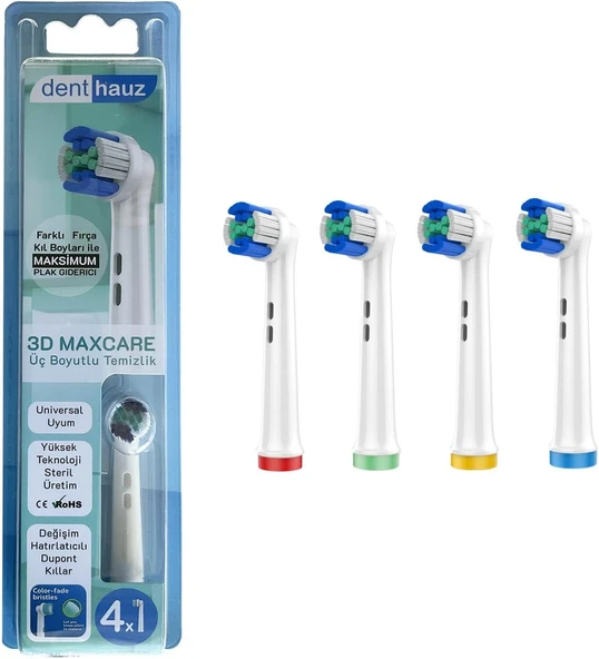 Denthauz 3D Maxcare - 3 Boyutlu Temiizlik Uyumlu Fırçası Başlığı - 4 Adet Yedek Başlık ürün görseli 1