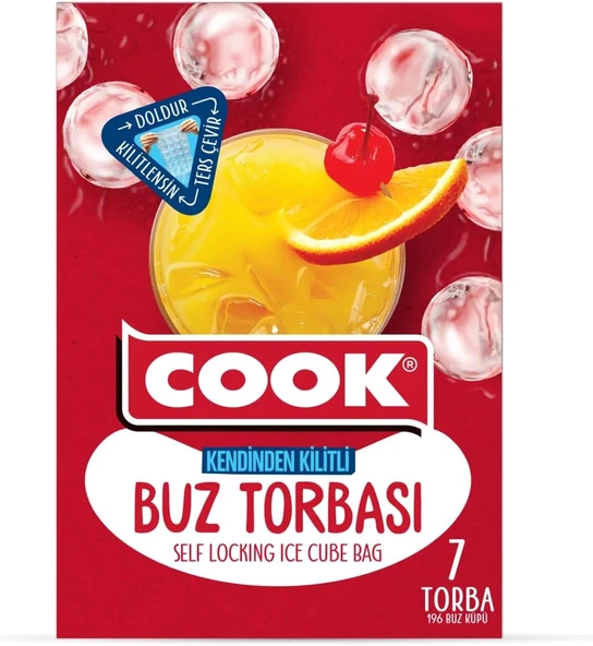 Cook Kendinden Kilitli Buz Torbası, 7 Yaprak, 28 Buz Küpü, Toplam 196 Küp, Zip Kilit ürün görseli 1
