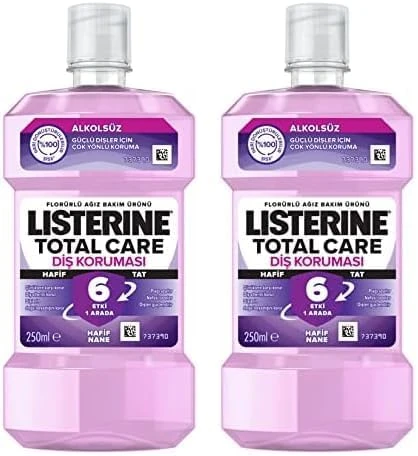Listerine, Total Care, Koruyucu, 6 Etkili Florürlü Ağız Bakım Ürünü, Hafif Tat, Sıfır Alkol, Nane Aromalı, 250Ml 2Li Paket ürün görseli 1