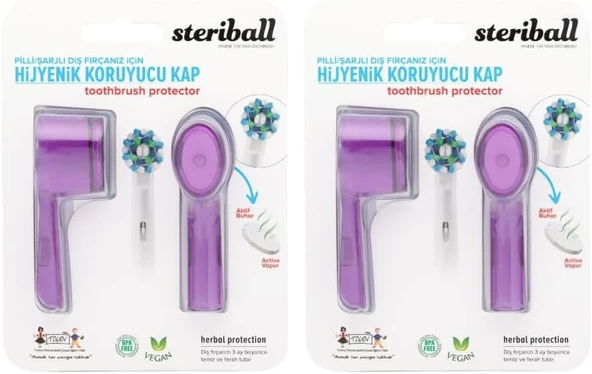 Steriball Şarjli Pi̇lli̇ Di̇ş Firçalari İçi̇n Hi̇jyeni̇k Di̇ş Firçasi Koruma Kabi-2'Li̇ Mor X 2 2Li Paket ürün görseli 1