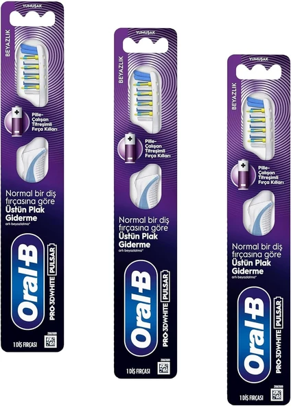 Pro-3Dwhite Pulsar Beyazlık Pilli Fırçası, Orta Sertlik (3 Paketi) ürün görseli 1