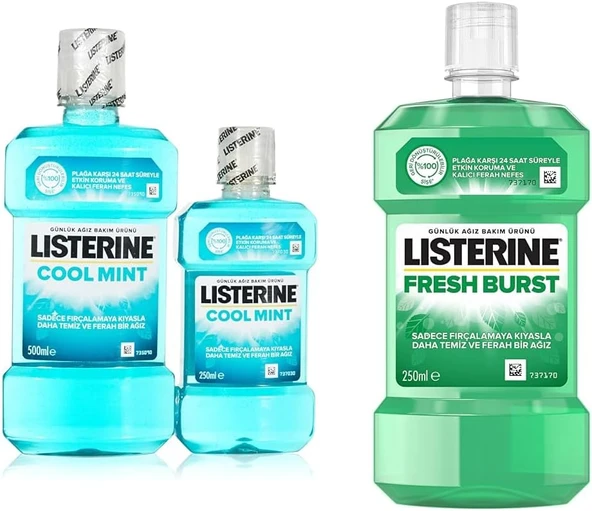 Listerine Coolmint Ağız Bakım Suyu 500 Ml 250 Ml Listerine, Fresh Burst, Günlük Ağız Bakım Ürünü, Plak Oluşumu Ile Savaşan Anti-Bakteriyel Ağız Bakım Formülü, 250Ml ürün görseli 1