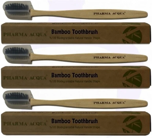 Pharma Acqua Bambu Fırçası, Yumuşak Kıllar,%100 Biyobozunur Doğal Sap, 3'Lü Paket ürün görseli 1