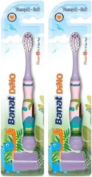 Banat Dino 2+ Yaş Çocuk Fırçası (Mor) 2Li Paket ürün görseli 1