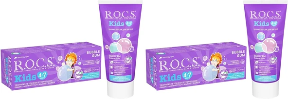 R.O.C.S. Kids 4-7 Yaş Florürsüz Macunu Balon Sakızı Tadında (2 Paketi) ürün görseli 1