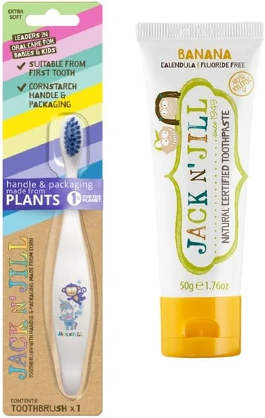 N' Jıll N Jill Bebek/Çocuk Fırçalama Seti (Unicorn&Monkey Fırçası + Muz Aromalı Macunu 50G) ürün görseli 1