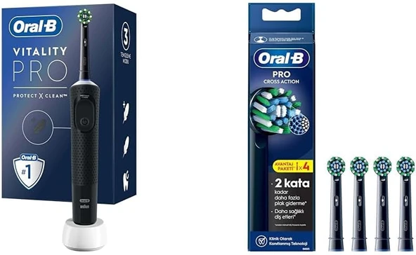Şarjlı/Elektrikli Fırçası Vitality Siyah Koruma Temizlik + Cross Action X-Filament Siyah Şarjlı Fırçası Yedek Başlığı 4 Adet ürün görseli 1