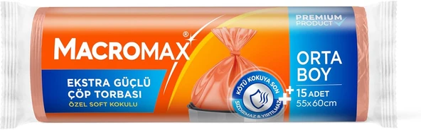 Macro Ekstra Güçlü Torbası Orta Boy 55X60 Cm, Kokulu 15 Adet Mutfak Poşeti ürün görseli 1