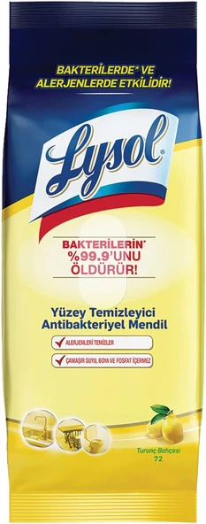 Lysol Pratik Yüzey Temizleyici Antibakteriyel Islak Mendil Turunç Bahçesi (1 X 72 Adet) ürün görseli 1
