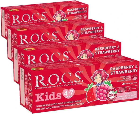 R.O.C.S. Rocs Kids 4-7 Yaş Ahududu Çi̇lek Tadinda Di̇ş Macunu - 45G (4 Paketi) ürün görseli 1