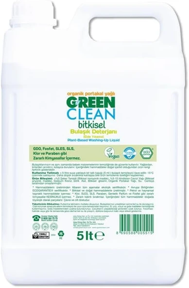 Green Clean Bulaşık Deterjanı Portakal 5 Litre ürün görseli 1