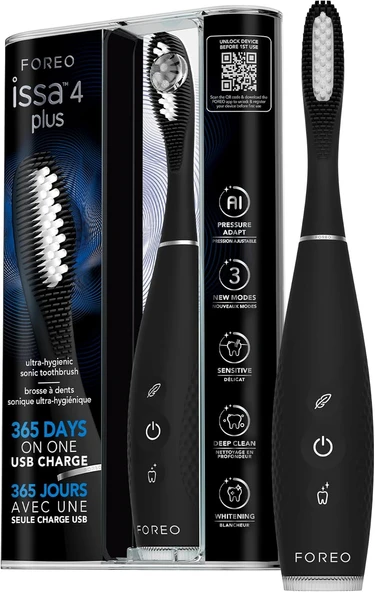 Foreo Issa 4 Sonik Elektrikli Fırçası – 4'Ü 1 Arada Yapay Zekâ Destekli Şarjlı Set, Yumuşak Kıllar, Beyazlatma, Hijyenik Temizlik - Siyah ürün görseli 1