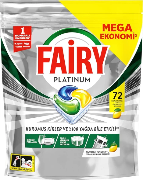 Platinum Bulaşık Makinesi Deterjanı Kapsülü/Tableti 72 Yıkama Limon Kokulu ürün görseli 1