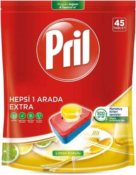 Pril Hepsi Bir Arada Extra Tablet Bulaşık Deterjanı 45 Yıkama 1 X 45 Tablet ürün görseli 1