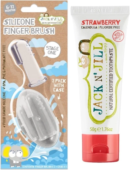 N' Jıll N Jill Bebek/Çocuk Fırçalama Seti (Silikon 2'Li Parmak Fırça + Çilek Aromalı Macunu 50G) ürün görseli 1